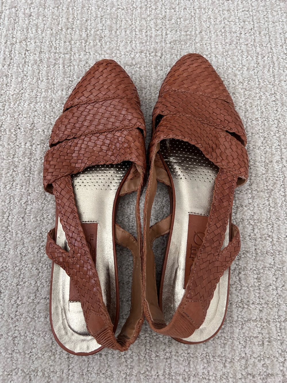 Vtg Ratio Genuine Leather Tan Woven Slingback Flats Women’s Size 7 Brazil